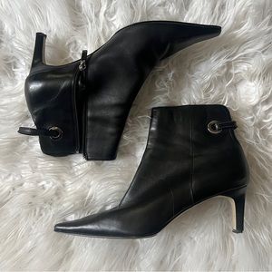 Anne Klein Black Leather Kitten Heel Booties - Size 9.5M